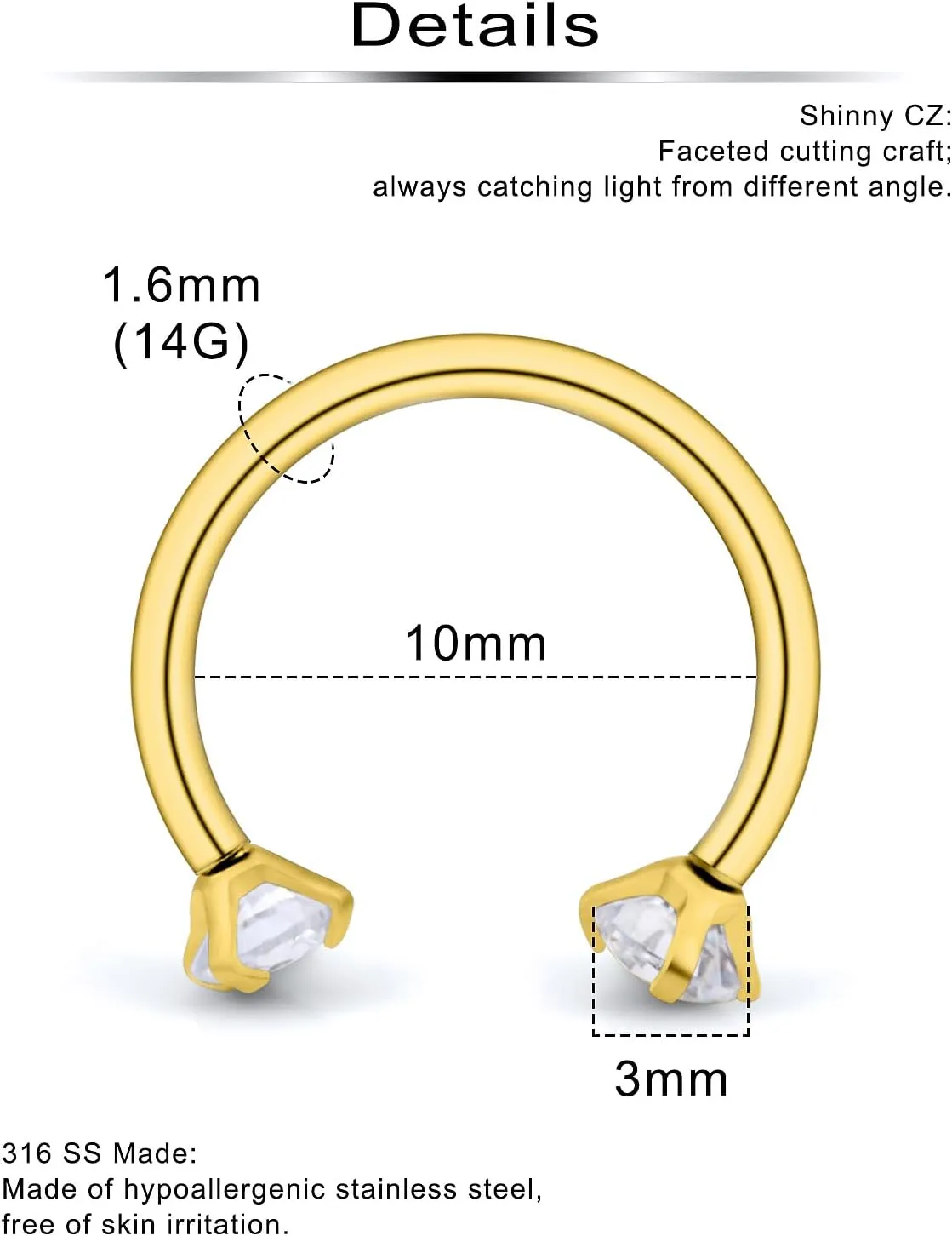 Ftovosyo 11Pcs 14G Septum Jewelry Surgical Steel Nose Septum Rings Piercing Jewelry Retainer Horseshoe Vertical Labret Lip Hoop Ring for Women Men 10mm 3/8 Inch