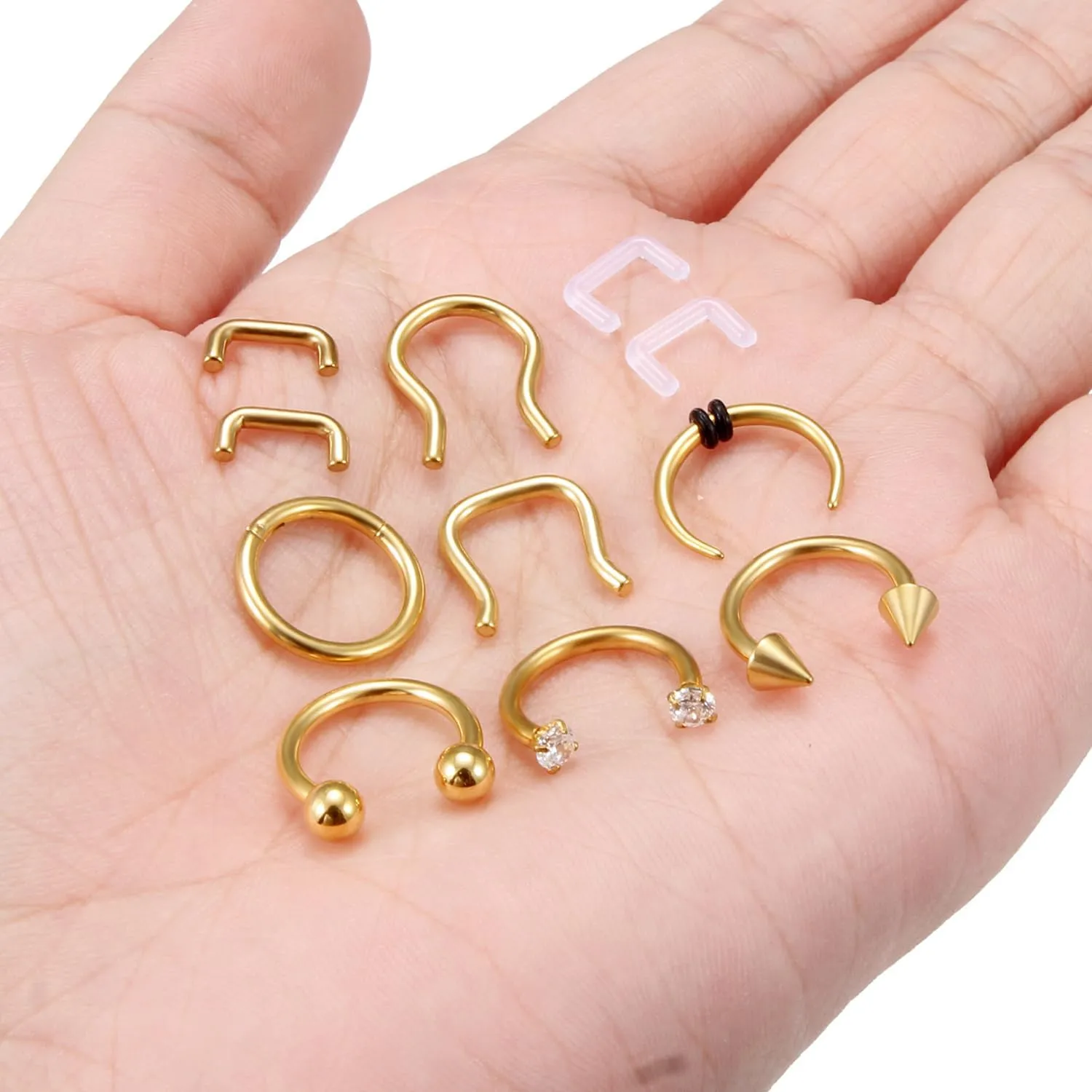 Ftovosyo 11Pcs 14G Septum Jewelry Surgical Steel Nose Septum Rings Piercing Jewelry Retainer Horseshoe Vertical Labret Lip Hoop Ring for Women Men 10mm 3/8 Inch