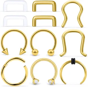Ftovosyo 11Pcs 14G Septum Jewelry Surgical Steel Nose Septum Rings Piercing Jewelry Retainer Horseshoe Vertical Labret Lip Hoop Ring for Women Men 10mm 3/8 Inch