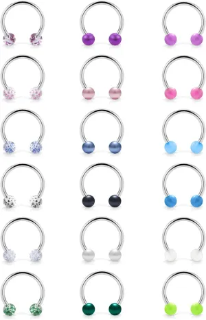 Ftovosyo 18PCS 20G Surgical Steel CBR Horseshoe Circular Rings Nose Tragus Lip Ear Hoop Ring Piercing Jewelry for Women Men
