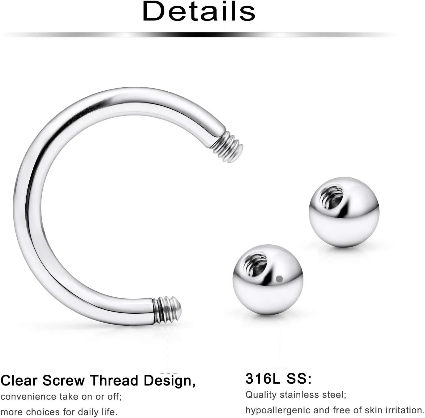 Ftovosyo 36PCS 12G Surgical Steel Septum Rings Horseshoe Barbell Tragus Cartilage Helix Earring Hoop Piercing Jewelry for Women Men 10mm 12mm 14mm 16mm