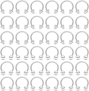 Ftovosyo 36PCS 12G Surgical Steel Septum Rings Horseshoe Barbell Tragus Cartilage Helix Earring Hoop Piercing Jewelry for Women Men 10mm 12mm 14mm 16mm