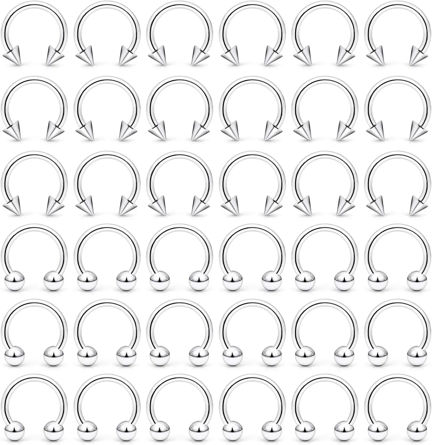 Ftovosyo 36PCS 12G Surgical Steel Septum Rings Horseshoe Barbell Tragus Cartilage Helix Earring Hoop Piercing Jewelry for Women Men 10mm 12mm 14mm 16mm
