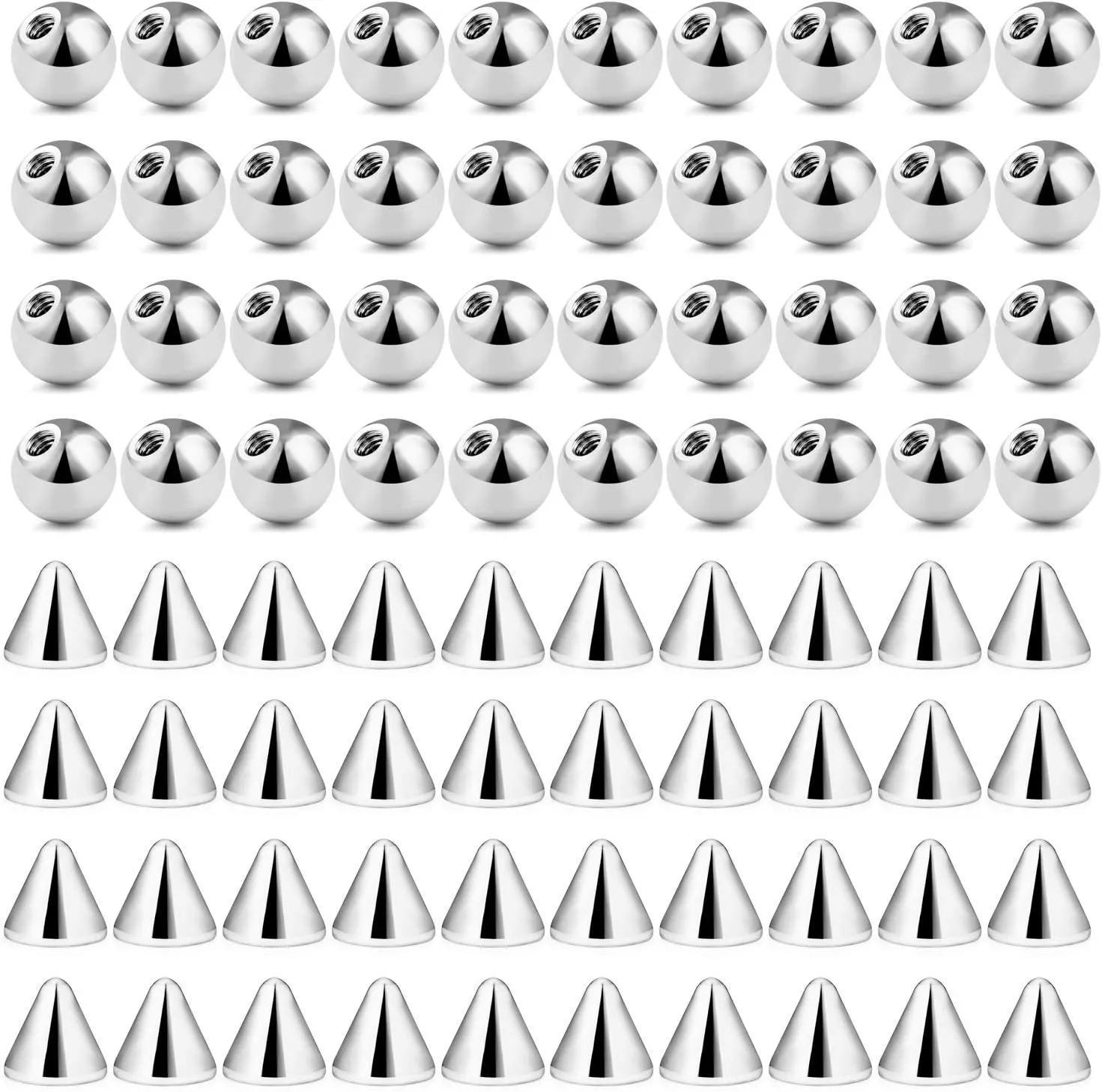 Ftovosyo 80Pcs 20G 16G 3-5MM 316L Surgical Steel Externally Threaded Replacement Balls Spikes Piercing Barbell Parts for Body Jewelry