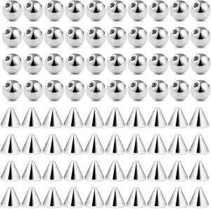 Ftovosyo 80Pcs 20G 16G 3-5MM 316L Surgical Steel Externally Threaded Replacement Balls Spikes Piercing Barbell Parts for Body Jewelry