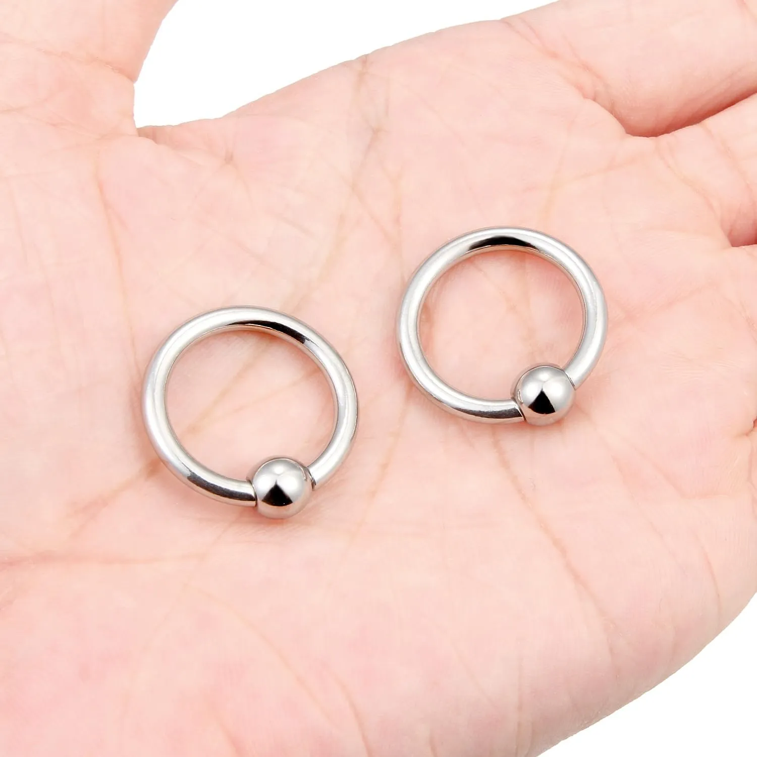 Ftovosyo PA Ring Captive Bead Rings Spring Action BCR Ball Rings 00G 0G 2G 4G 6G 8G 10G 316L Surgical Steel Pierced Body Jewelry for Women 2PCS 12-19mm
