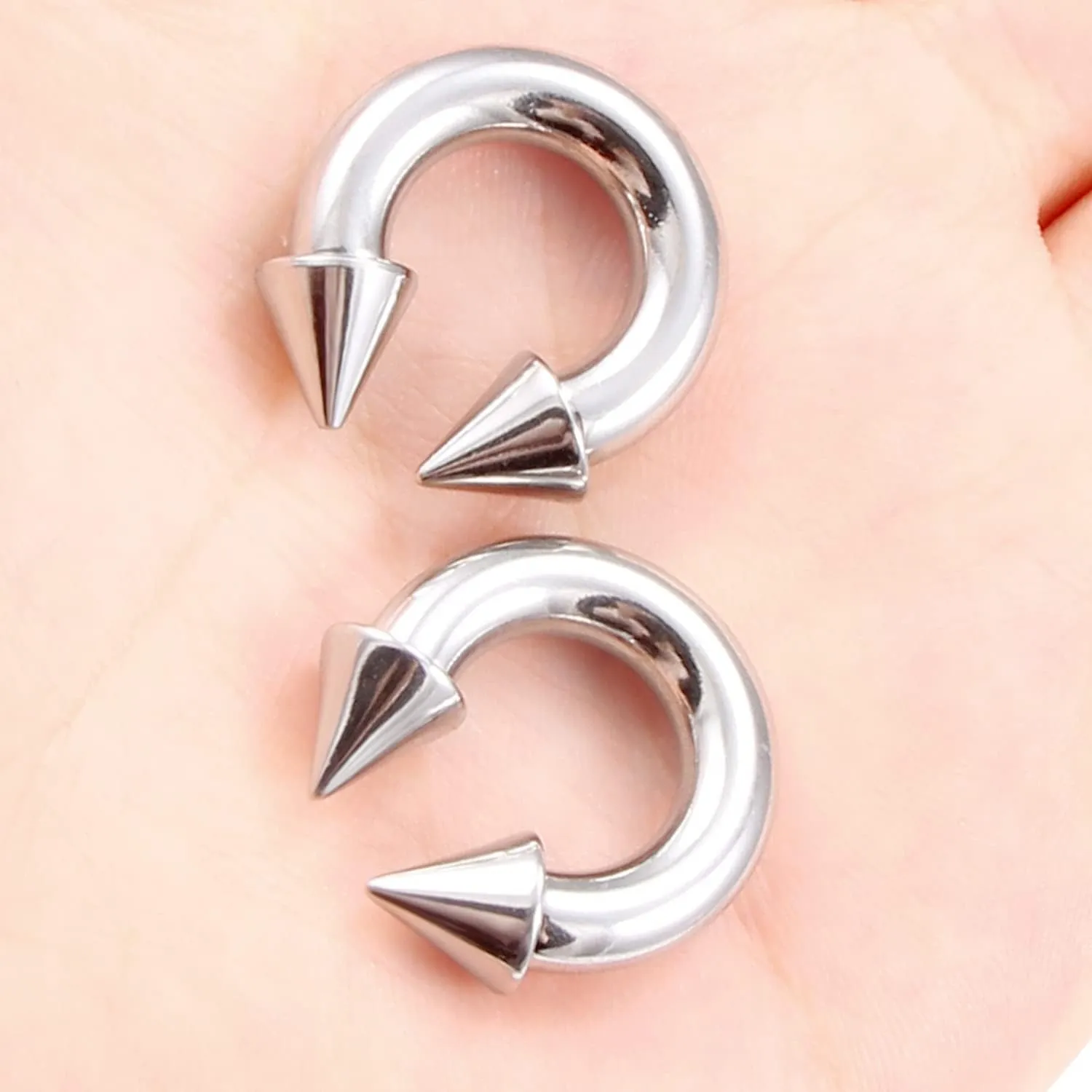 Ftovosyo PA Ring Internally Threaded Spike Circular Barbells Horseshoe Large Septum Ring Ear Gauges Earrings 2G 4G 6G 8G 10G 12mm/16mm 316L Surgical Steel Pierced Body Jewelry for Women Men
