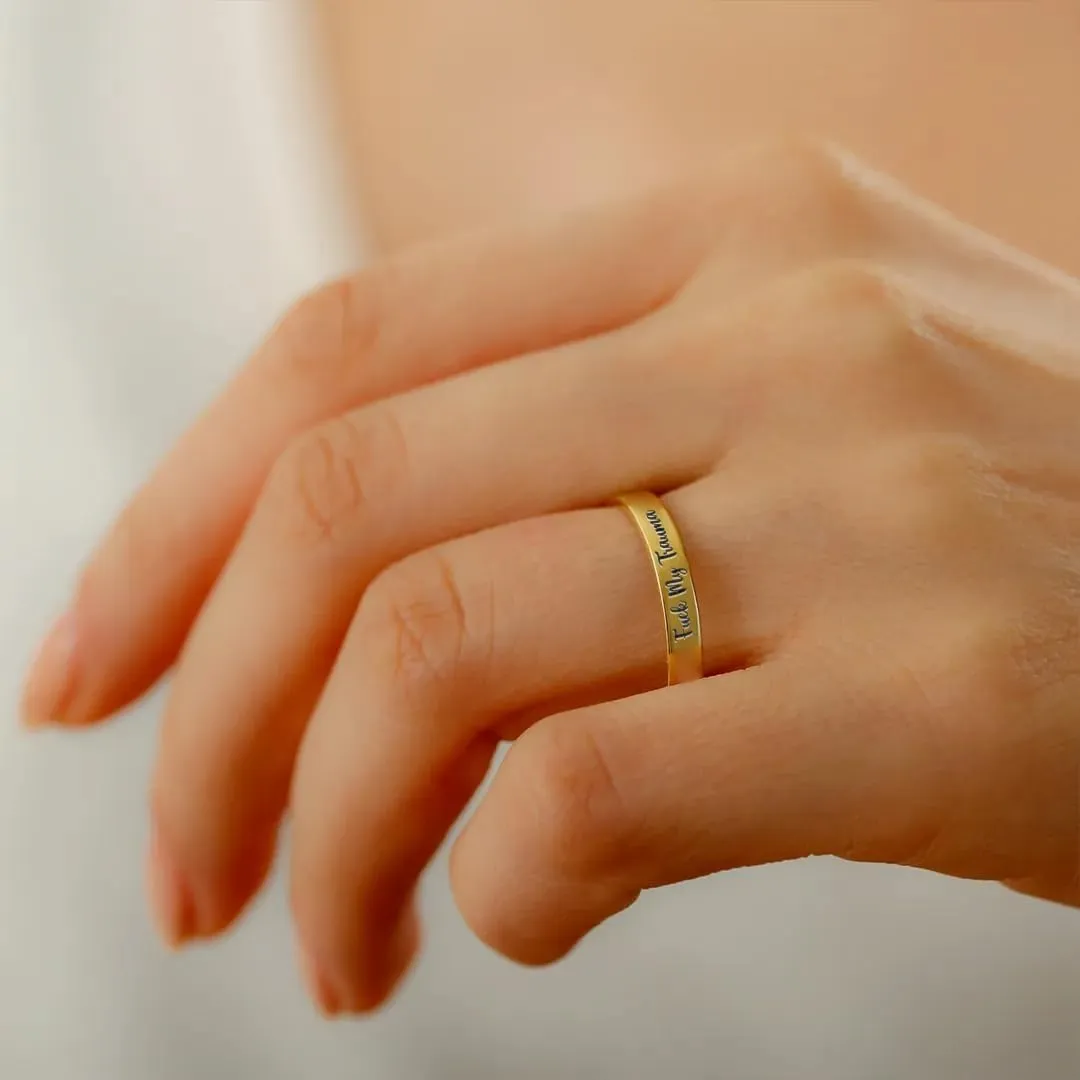 FUCK MY TRAUMA CIRCLE RING, 925 Sterling Silver Fuck My Trauma Mood Ring, Inspirational Stackable Fuck Trauma Friendship Rings, Jewelry Gifts for Women, Soul Sisters