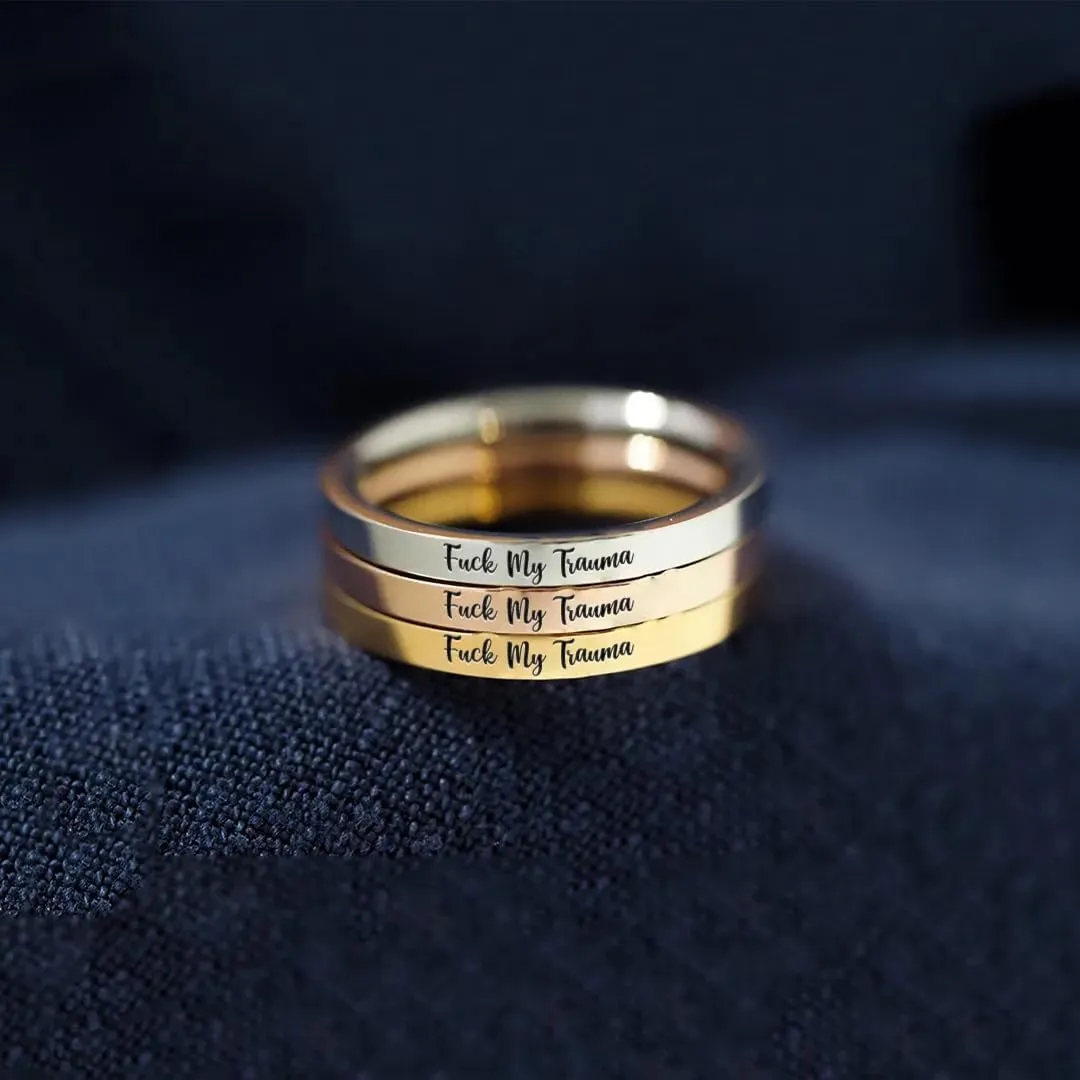FUCK MY TRAUMA CIRCLE RING, 925 Sterling Silver Fuck My Trauma Mood Ring, Inspirational Stackable Fuck Trauma Friendship Rings, Jewelry Gifts for Women, Soul Sisters