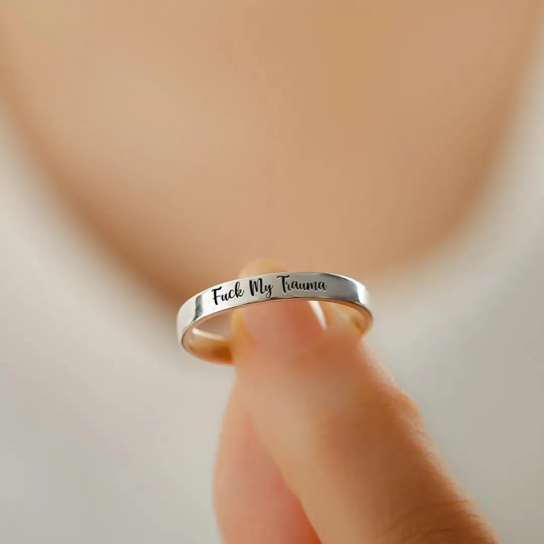 FUCK MY TRAUMA CIRCLE RING, 925 Sterling Silver Fuck My Trauma Mood Ring, Inspirational Stackable Fuck Trauma Friendship Rings, Jewelry Gifts for Women, Soul Sisters