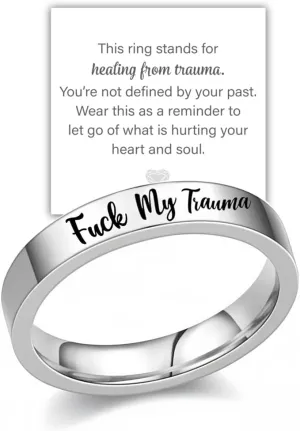 FUCK MY TRAUMA CIRCLE RING, 925 Sterling Silver Fuck My Trauma Mood Ring, Inspirational Stackable Fuck Trauma Friendship Rings, Jewelry Gifts for Women, Soul Sisters