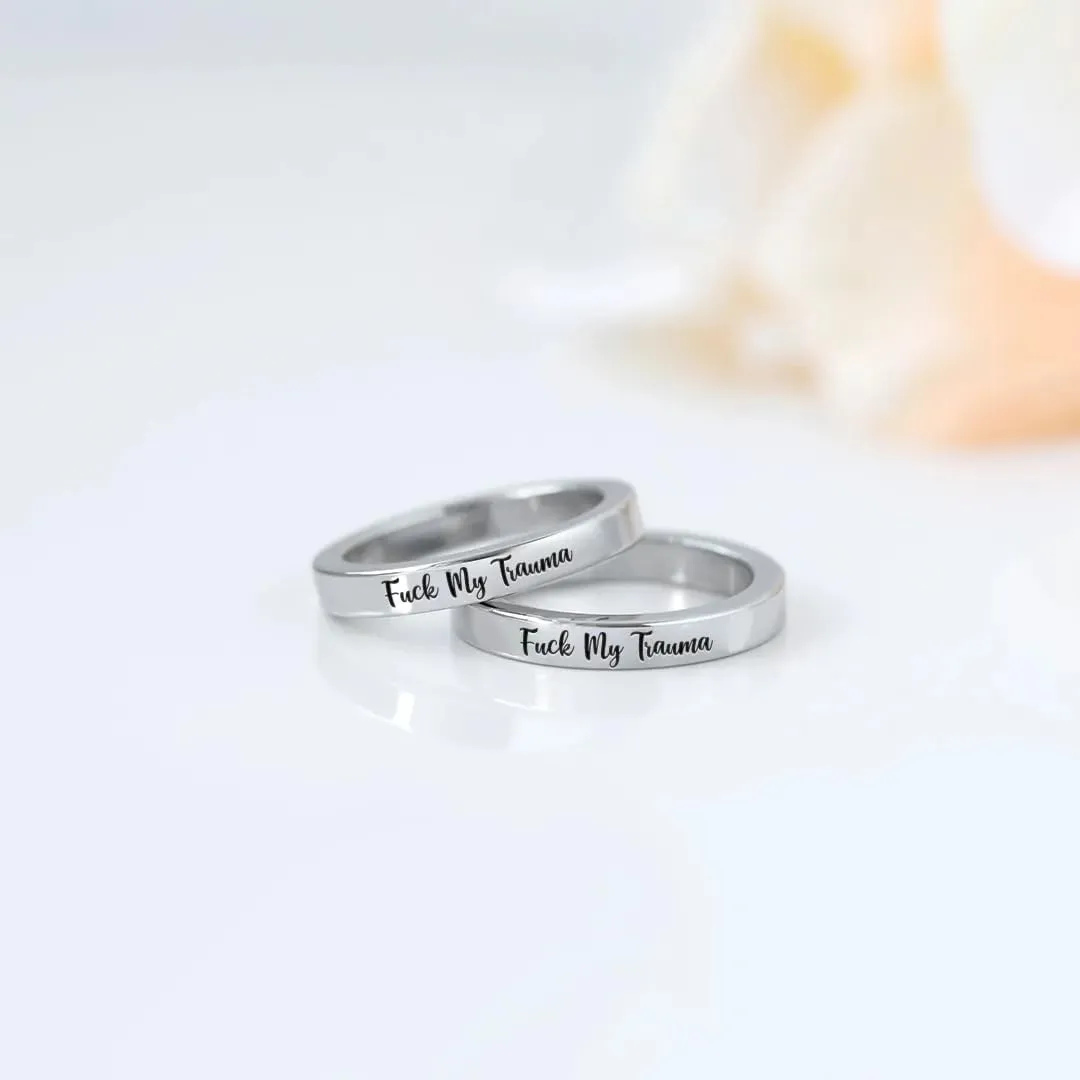 FUCK MY TRAUMA CIRCLE RING, 925 Sterling Silver Fuck My Trauma Mood Ring, Inspirational Stackable Fuck Trauma Friendship Rings, Jewelry Gifts for Women, Soul Sisters