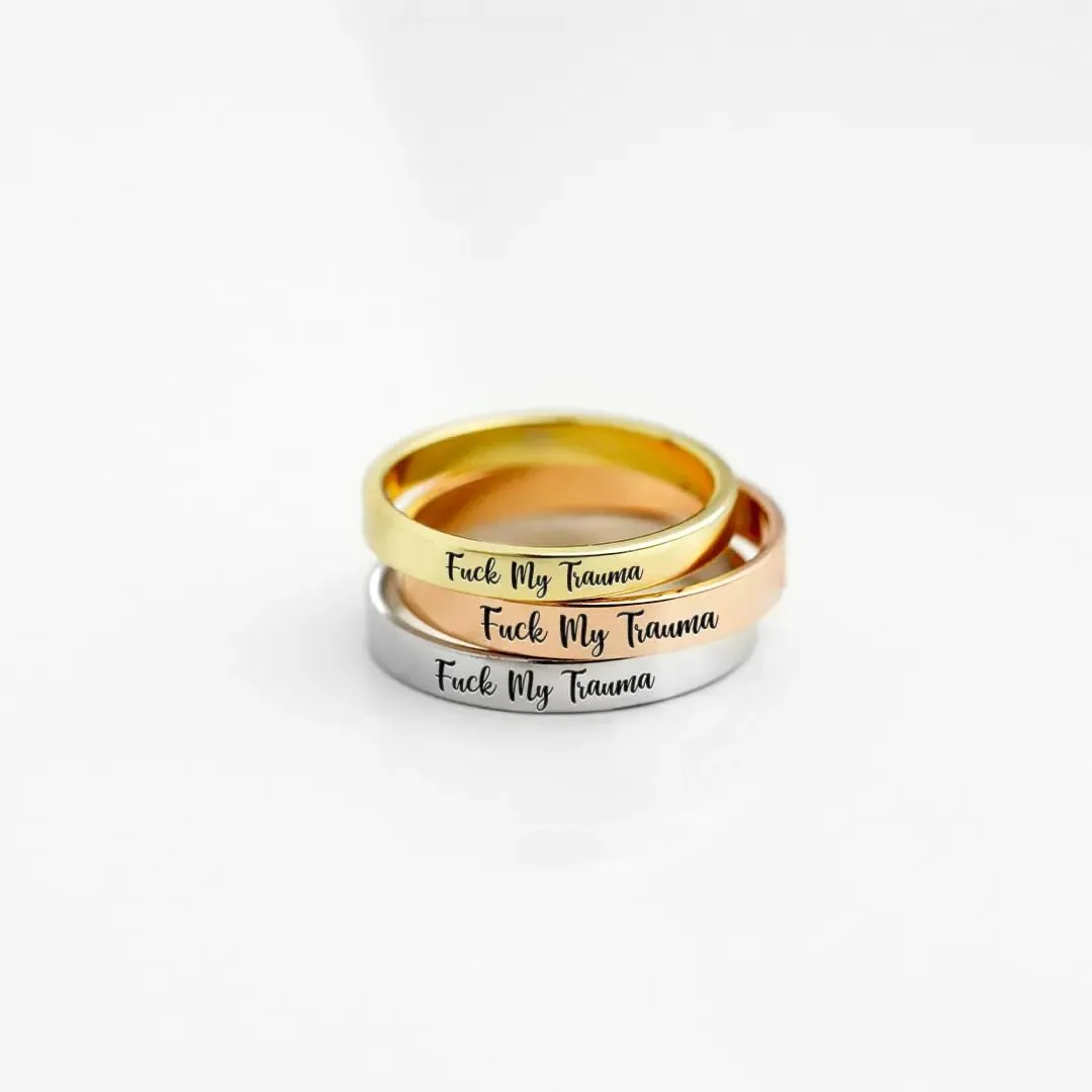 FUCK MY TRAUMA CIRCLE RING, 925 Sterling Silver Fuck My Trauma Mood Ring, Inspirational Stackable Fuck Trauma Friendship Rings, Jewelry Gifts for Women, Soul Sisters