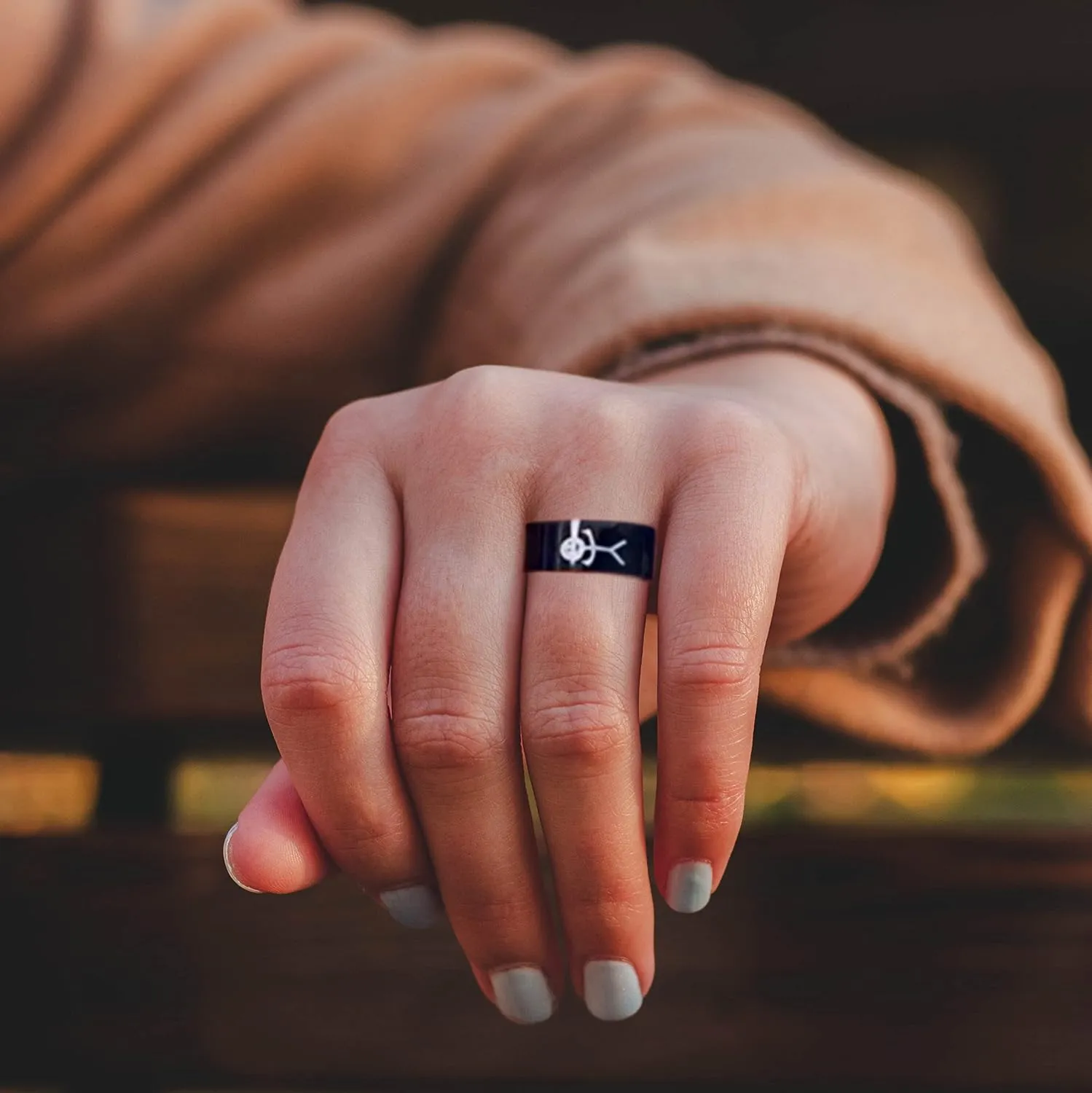 Funny Doodle Matching Rings for Best Friends,Couples Promise Rings for Him and Her Stainless Steel Funny Finger Ring Jewelry Gift