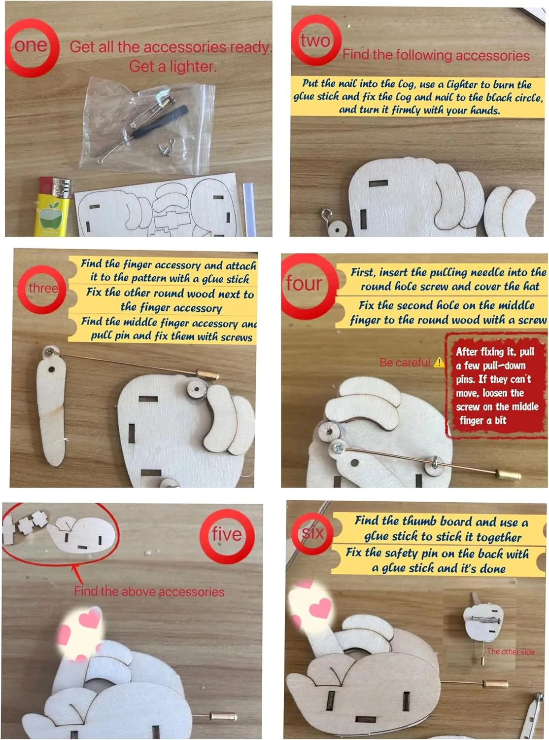 Funny Wooden Finger Brooch, Funny Handmade Flippable Finger Pin, Interactive Mood Expressing Pins Emotional Pin, Finger Gifts for Men Women Introverts