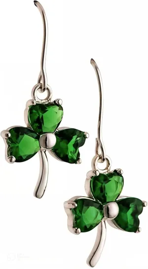 Galway Crystal Shamrock Green Crystal Pendant Earrings Irish Design with Gift Box Sterling Silver Jewelry - 2.75 GMS