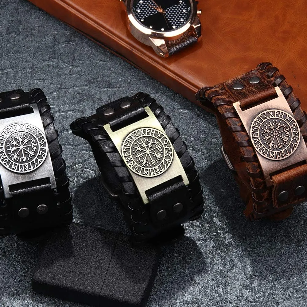 GelConnie Viking Bracelet Punk Leather Cuff Bracelet Gothic Leather Wristband Bracelet with Nordic Amulet Scandinavian Talisman Celtic Pagan Jewelry