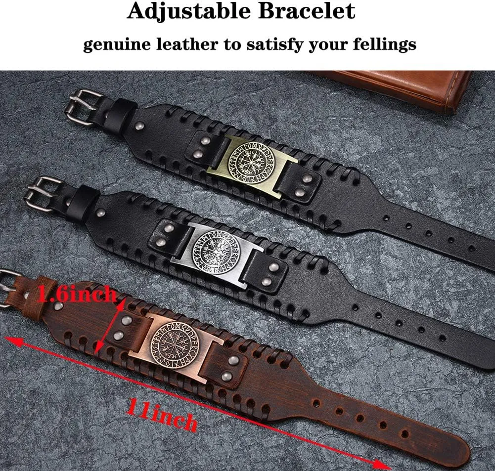 GelConnie Viking Bracelet Punk Leather Cuff Bracelet Gothic Leather Wristband Bracelet with Nordic Amulet Scandinavian Talisman Celtic Pagan Jewelry
