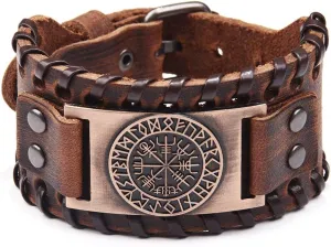 GelConnie Viking Bracelet Punk Leather Cuff Bracelet Gothic Leather Wristband Bracelet with Nordic Amulet Scandinavian Talisman Celtic Pagan Jewelry