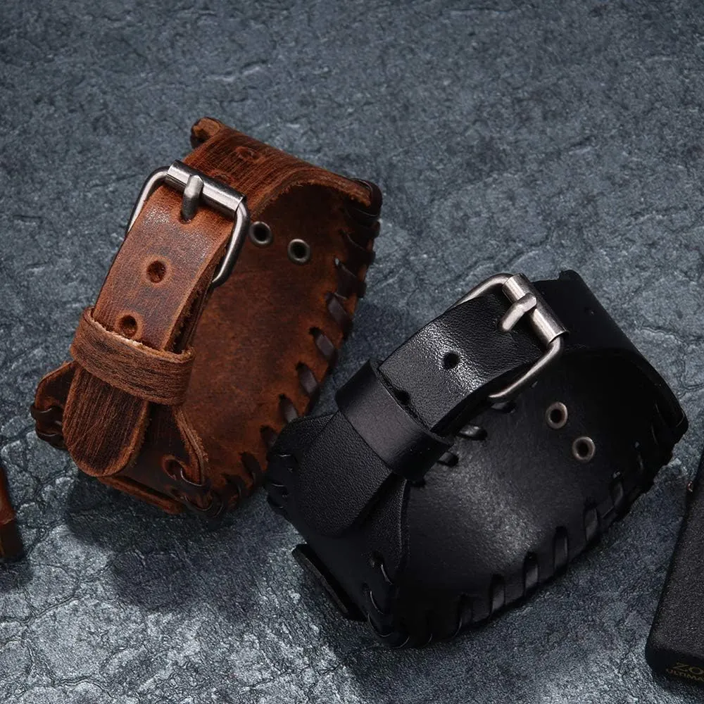 GelConnie Viking Bracelet Punk Leather Cuff Bracelet Gothic Leather Wristband Bracelet with Nordic Amulet Scandinavian Talisman Celtic Pagan Jewelry