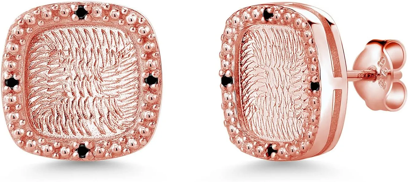 Gem Stone King 0.06 Ct Round Black AAA Diamond 18K Rose Gold Plated Silver Stud Earrings