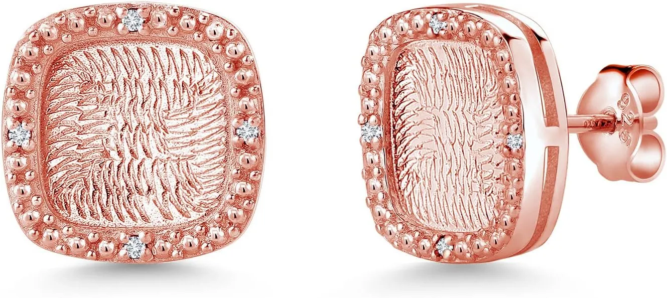 Gem Stone King 0.06 Ct Round White I1-I2 Diamond 18K Rose Gold Plated Silver Stud Earrings