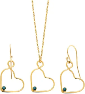 Gem Stone King 0.10 Ct Round Blue Diamond 14K Gold Filled Heart Pendant and Earrings Jewelry Set With Chain
