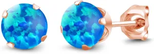 Gem Stone King 1.00 Ct Cabochon Blue Simulated Opal 18K Rose Gold Plated Silver Stud Earrings For Women Men