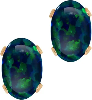 Gem Stone King 1.00 Ct Cabochon Green Simulated Opal 18K Rose Gold Plated Silver Stud Earrings For Women Men