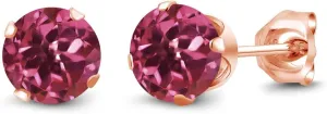 Gem Stone King 1.00 Ct Round 5mm Pink Tourmaline 18K Rose Gold Plated Silver Stud Earrings For Women Men
