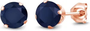 Gem Stone King 1.20 Ct Round 5mm Blue Sapphire 18K Rose Gold Plated Silver Stud Earrings For Women Men