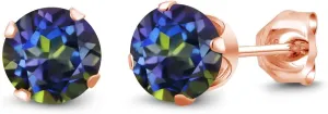 Gem Stone King 1.20 Ct Round Shape Blue Mystic Topaz Rose Gold Plated Silver Stud Earrings For Women Men