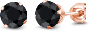Gem Stone King 1.38 Ct Round 5mm Black Sapphire 18K Rose Gold Plated Silver Stud Earrings For Women Men