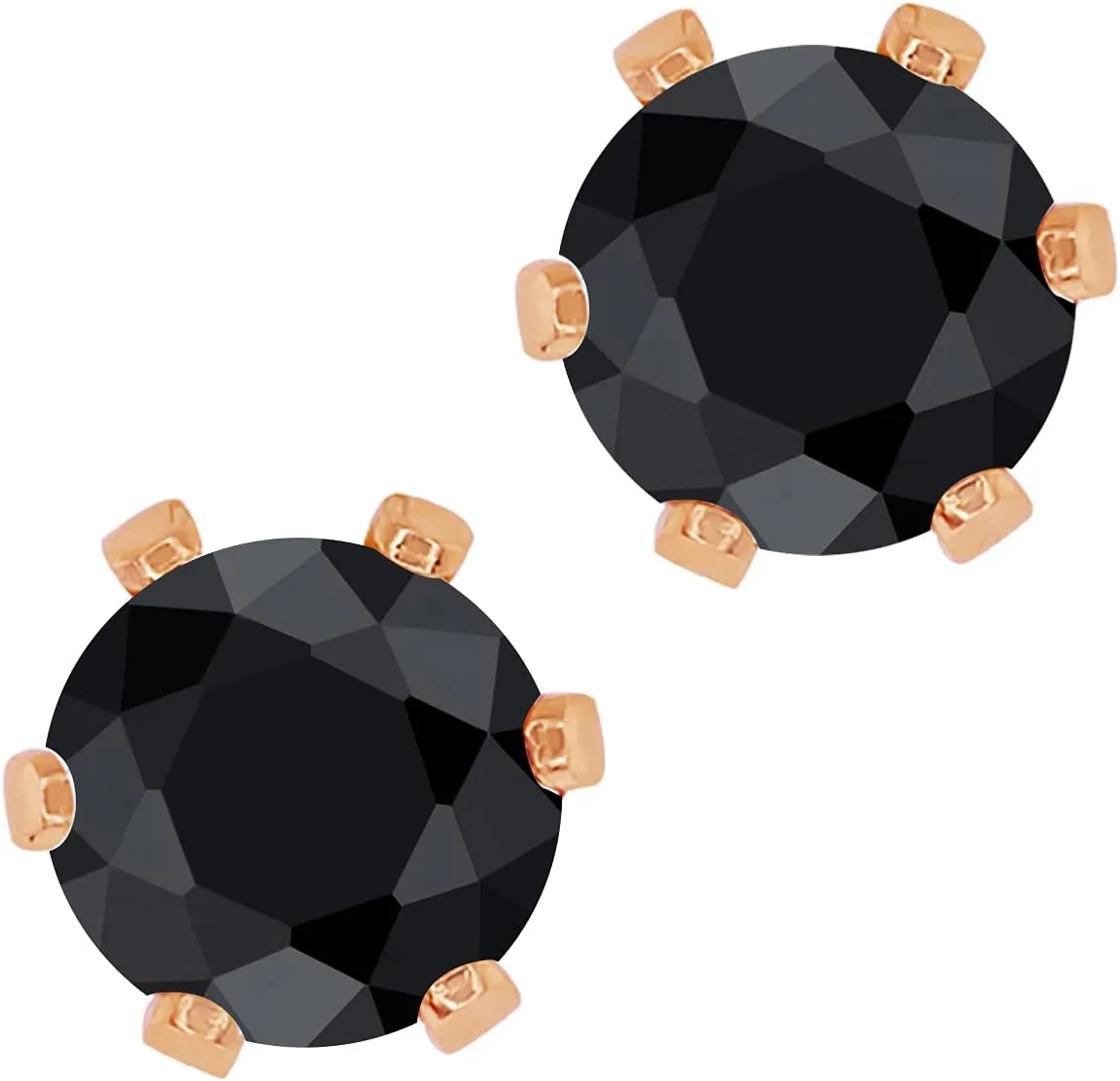 Gem Stone King 1.38 Ct Round 5mm Black Sapphire Brass Rose Gold Plated Brass Stud Earrings For Women Men