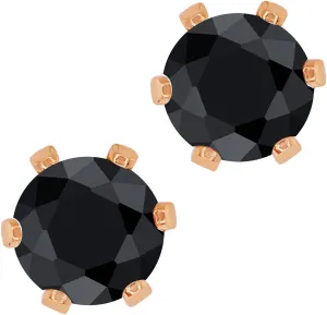 Gem Stone King 1.38 Ct Round 5mm Black Sapphire Brass Rose Gold Plated Brass Stud Earrings For Women Men