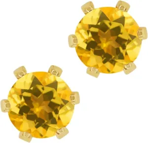 Gem Stone King 1.40 Ct Round Yellow Citrine Gold Plated 6-prong Stud Earrings For Women Men 6mm