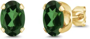 Gem Stone King 1.60 Ct 7x5mm Emerald Envy Mystic Topaz 18K Yellow Gold Plated Silver Stud Earrings For Women Men