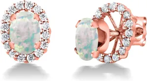 Gem Stone King 18K Rose Gold Plated Silver Oval Cabochon White Opal Removable Jacket Stud Earrings For Women