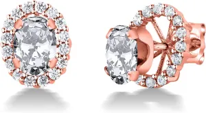 Gem Stone King 18K Rose Gold Plated Silver Oval White Zirconia Removable Jacket Stud Earrings For Women