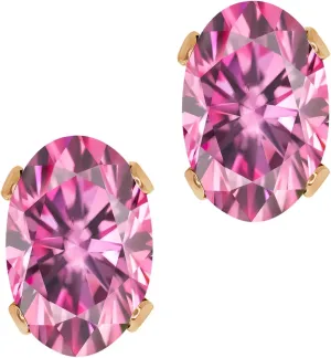 Gem Stone King 18K Rose Gold Plated Silver Stud Earrings For Women Men Pink Oval Moissanite (0.92 Cttw)