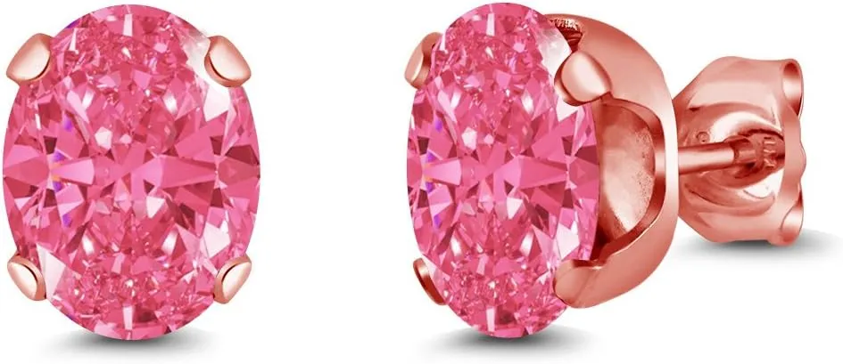 Gem Stone King 18K Rose Gold Plated Silver Stud Earrings For Women Men Set with Fancy Pink Zirconia