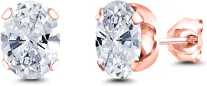 Gem Stone King 18K Rose Gold Plated Silver Stud Earrings For Women Men Set with Oval White Zirconia