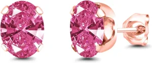 Gem Stone King 18K Rose Gold Plated Silver Stud Earrings For Women Men Set with Pink Zirconia