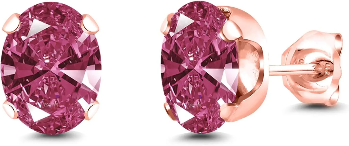 Gem Stone King 18K Rose Gold Plated Silver Stud Earrings For Women Men Set with Red Zirconia