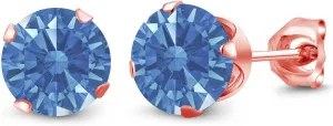 Gem Stone King 18K Rose Gold Plated Silver Stud Earrings For Women Men Set with Round Fancy Blue Zirconia