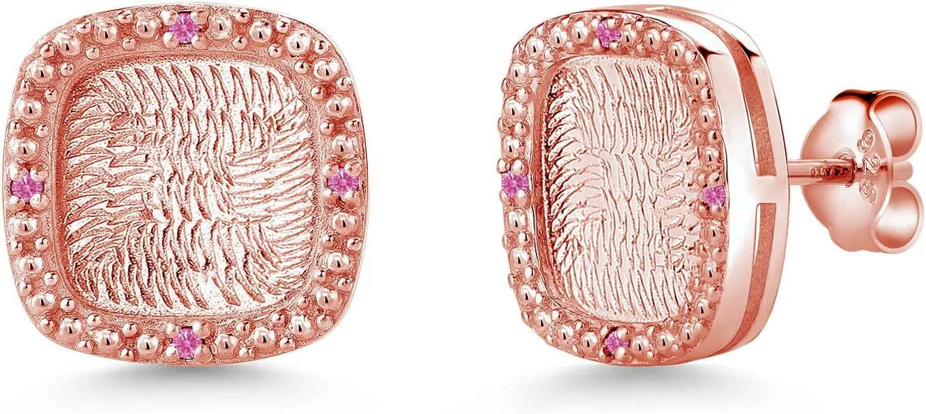 Gem Stone King 18K Rose Gold Plated Silver Stud Earrings Set with Round Pink Zirconia