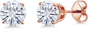 Gem Stone King 18K Rose Gold Plated Silver White Moissanite Stud Earrings For Women Men (1.60 Cttw, Gemstone Birthstone, Round 6MM)
