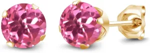 Gem Stone King 18K Yellow Gold Plated Silver Pink Mystic Topaz Stud Earrings For Women Men (2.00 Ct Round 6MM)