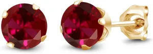 Gem Stone King 18K Yellow Gold Plated Silver Red Created Ruby Stud Earrings For Women Men (2.00 Cttw, Round 6MM)