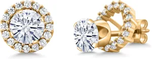 Gem Stone King 18K Yellow Gold Plated Silver Removable Jacket Stud Earrings Set with Round 1.60cttw Moissanite